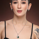 Rhodium Plated Brass American Diamond Leaf Halo Teardrop Pendant Set for Women