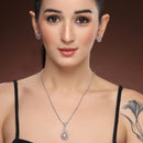 Rhodium Plated Brass American Diamond Swan Floral Teardrop Pendant Set for Women & Girls