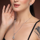 Rhodium Plated Brass American Diamond Swan Floral Teardrop Pendant Set for Women & Girls