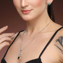 Rhodium Plated Brass American Diamond Geometric Spiral Rectangle Pendant Set for Women