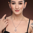 Rhodium Plated Brass American Diamond Swan Floral Teardrop Pendant Set for Women