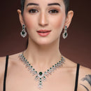 Silver Plated Elegant Teardrop AD Stones & Rhodium Toned American Diamonds Necklace Set