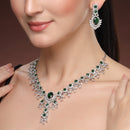Silver Plated Elegant Teardrop AD Stones & Rhodium Toned American Diamonds Necklace Set