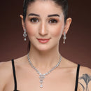 Premium Silver Plated Statement with American Diamond Teardrop & Floral Design Rhodium Jewelry Necklace Set