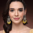 Traditional Gold Plated kundan Studded Yellow & White Pearl Beaded Royal Jhumkas Earrings