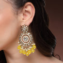 Traditional Gold Plated kundan Studded Yellow & White Pearl Beaded Royal Jhumkas Earrings