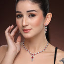Silver Plated Brass AD Teardrop Halo Necklace & Earrings Rhodium Finish Jewellery Set