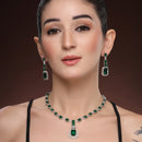 Rhodium Plated Emerald Cut AD Green Contemporary Necklace Jewellery Set