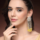 Traditional Gold Plated Yellow & White kundan Studded Pearl Beaded Dangler Earrings