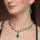 Rhodium Plated Emerald Cut AD Green Contemporary Necklace Jewellery Set