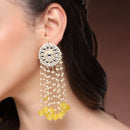 Traditional Gold Plated Yellow & White kundan Studded Pearl Beaded Dangler Earrings