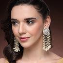 Traditional Gold Plated White kundan Studded Pearl Beaded Dangler Earrings