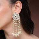 Traditional Gold Plated White kundan Studded Pearl Beaded Dangler Earrings
