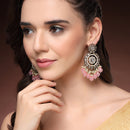 Traditional Gold Plated kundan Studded Pink & White Pearl Beaded Royal Jhumkas Earrings