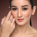 Silver-toned Ruby Magenta Cut Crystal Statement Ring for Women