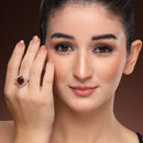 Rhoidum Plated Silver-toned Ruby Magenta Crystal Ring for Women