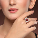 Rhoidum Plated Silver-toned Ruby Magenta Crystal Ring for Women