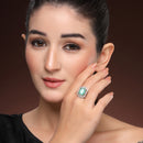 Silver-toned Ruby Magenta Cut Crystal Statement Ring for Women