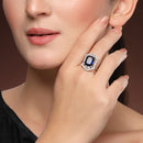 Silver-toned Ruby Magenta Cut Crystal Statement Ring for Women