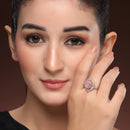 Rhoidum Plated Silver-toned Ruby Magenta Crystal Ring for Women