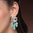 Traditional Gold Plated kundan Studded Blue Glass Beaded Earrings