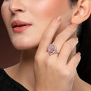 Rhoidum Plated Silver-toned Ruby Magenta Crystal Ring for Women