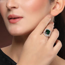 Silver-toned Ruby Magenta Cut Crystal Statement Ring for Women