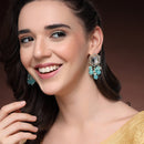Traditional Gold Plated kundan Studded Blue Glass Beaded Earrings