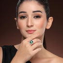 Silver-toned Ruby Magenta Cut Crystal Statement Ring for Women
