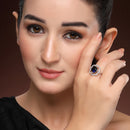 Rhoidum Plated Silver-toned Crystal Floral Statement Ring for Women