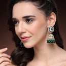 Traditional Gold Plated kundan Studded Green Glass Beaded Royal Jhumkas Earrings
