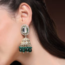 Traditional Gold Plated kundan Studded Green Glass Beaded Royal Jhumkas Earrings