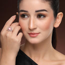 Rhoidum Plated Silver-toned Crystal Geometric Statement Ring for Women