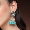 Traditional Gold Plated kundan Studded  Blue Glass Beaded Royal Jhumkas Earrings