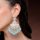 Traditional Gold Plated kundan Studded Blue & White Pearl Beaded Royal Jhumkas