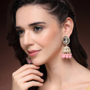 Traditional Gold Plated kundan Studded Pink Glass Beaded Royal Jhumkas Earrings