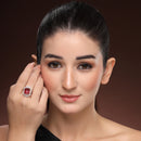 Silver-toned Ruby Magenta Cut Crystal Statement Ring for Women