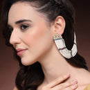 Traditional Gold Plated Blue & White Kundan And Pearl Beaded Multi Layered Ear Chain Earrings