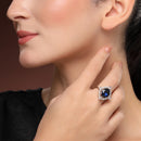 Rhoidum Plated Silver-toned Ruby Magenta Crystal Ring for Women