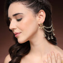 Traditional Gold Plated White Pearl Beaded Multi Layered Ear Chain Earrings
