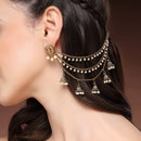 Traditional Gold Plated White Pearl Beaded Multi Layered Ear Chain Earrings