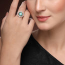 Rhoidum Plated Silver-toned Crystal Floral Statement Ring for Women