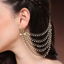 Traditional Gold Plated Purple & White Pearl Beaded Multi Layered Ear Chain Earrings