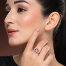 Rhoidum Plated Silver-toned Crystal Geometric Statement Ring for Women
