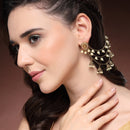 Traditional Gold Plated White Pearl Beaded Multi Layered Ear Chain Earrings