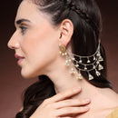 Traditional Gold Plated White Pearl Beaded Jhumkis Multi Layered Ear Chain Earrings