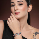 Silver-Plated Multicolor Stone Charm Bracelet