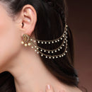 Traditional Gold Plated White Pearl Beaded Multi Layered Ear Chain Earrings