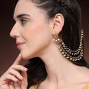 Traditional Gold Plated White Kundan Pearl Beaded Multi Layered Ear Chain Earrings