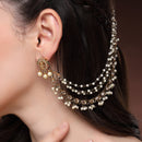 Traditional Gold Plated White Kundan Pearl Beaded Multi Layered Ear Chain Earrings